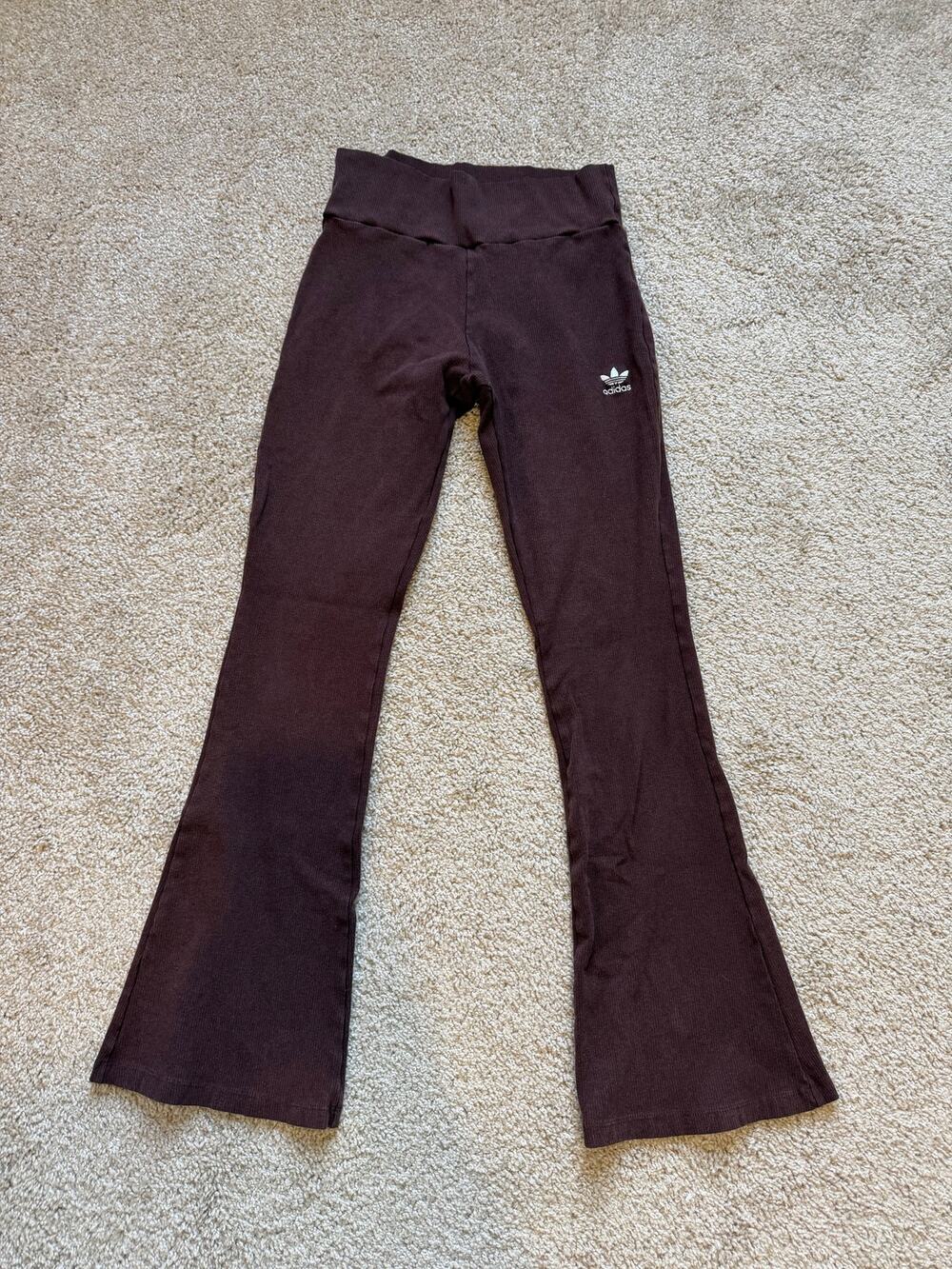 Adidas Originals Brown Ribbed Flare Leggings Sweats Women's Medium Y2K